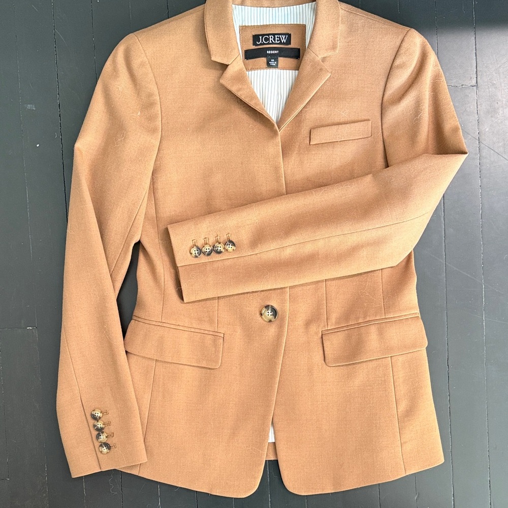 J.Crew REGENT Women's Camel Tan Jacket Wool-Blend Fitted Blazer Size 00